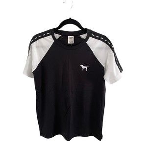 Victoria's Secret Pink Campus Short Sleeve Tee Shirt Black White XS NWT‎